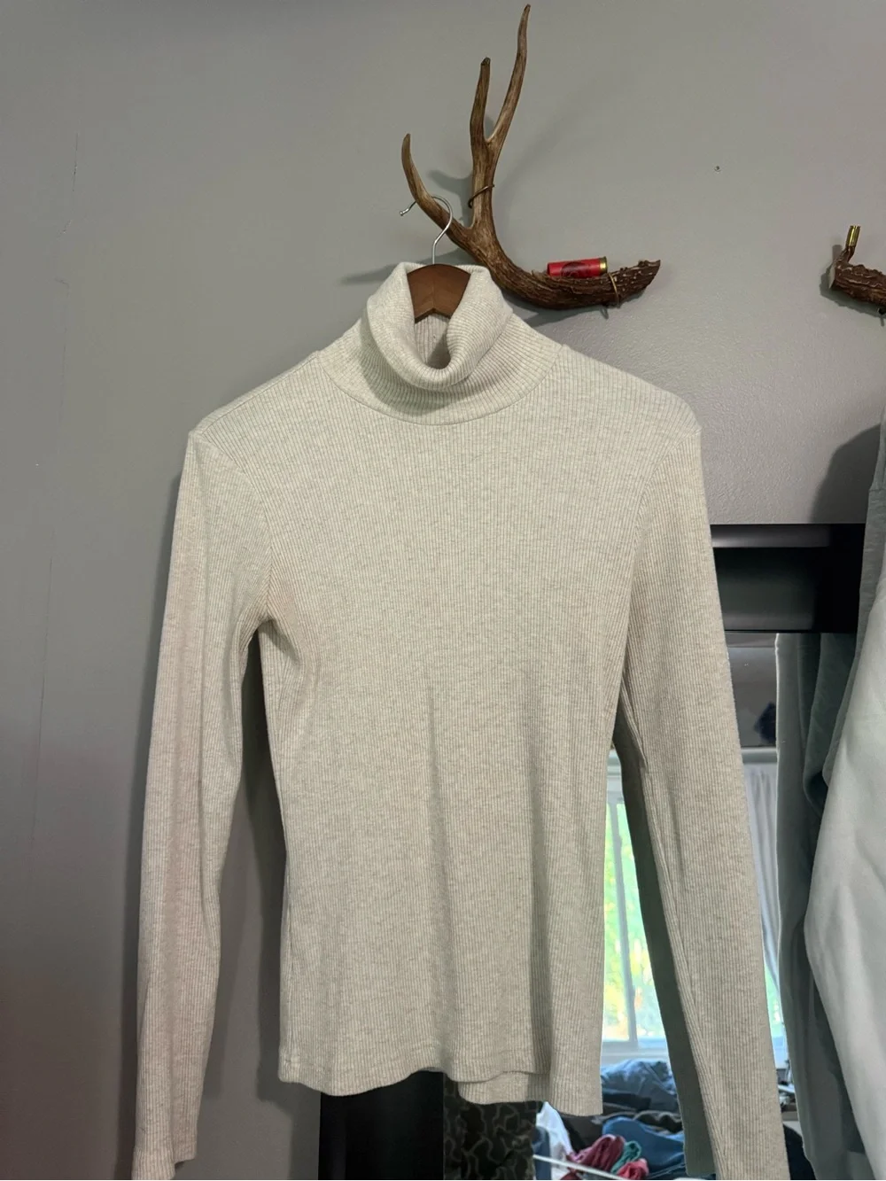 Express Cream Ribbed Turtleneck Sweater